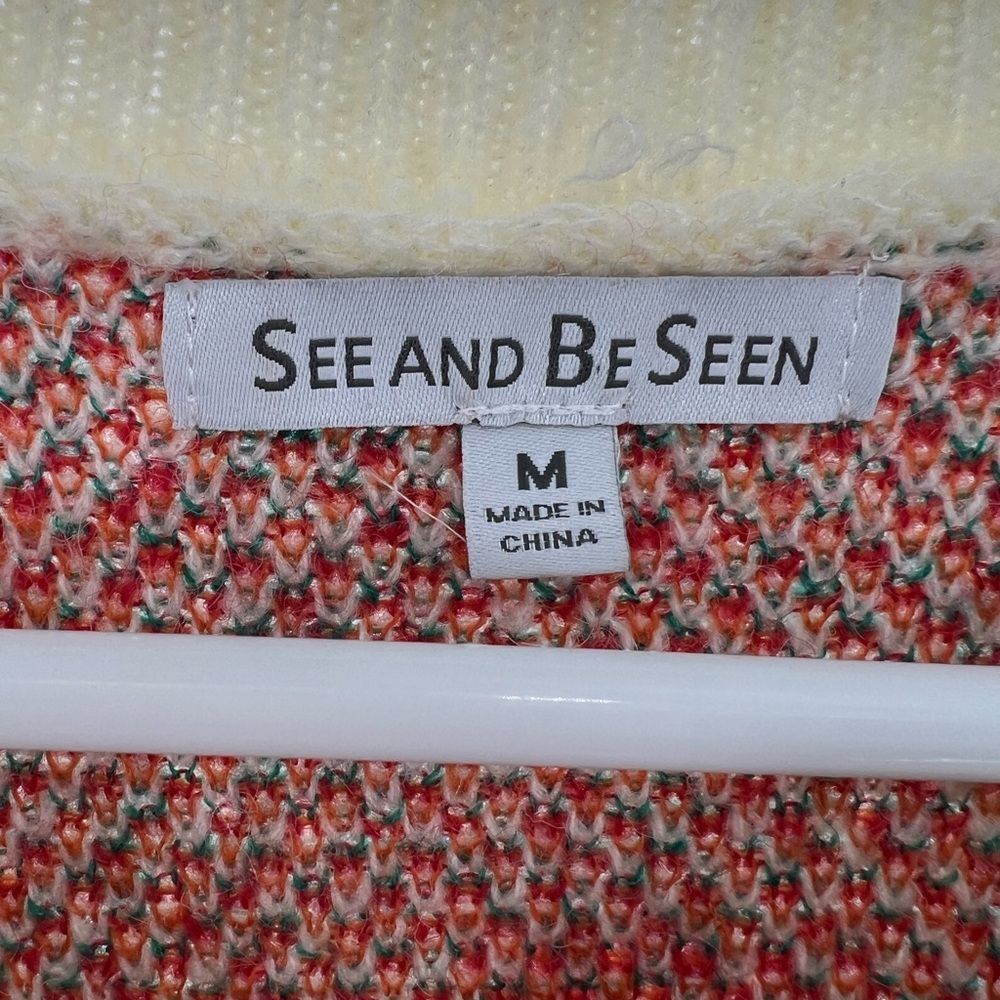 See and Be Seen floral wool mohair blend sweater roses cream red orange m - Picture 5 of 6